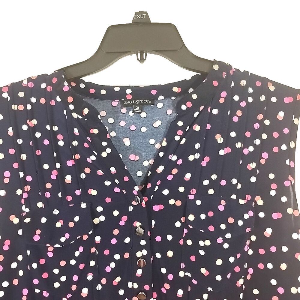 Ava & Grace Womens XL Navy Blue Polka Dot Top Pullover Sleeveless Flowy